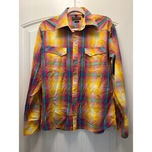 Ben Sherman Men’s Plaid Western Pearl Snap Cotton Casual Shirt Size L Multicolor